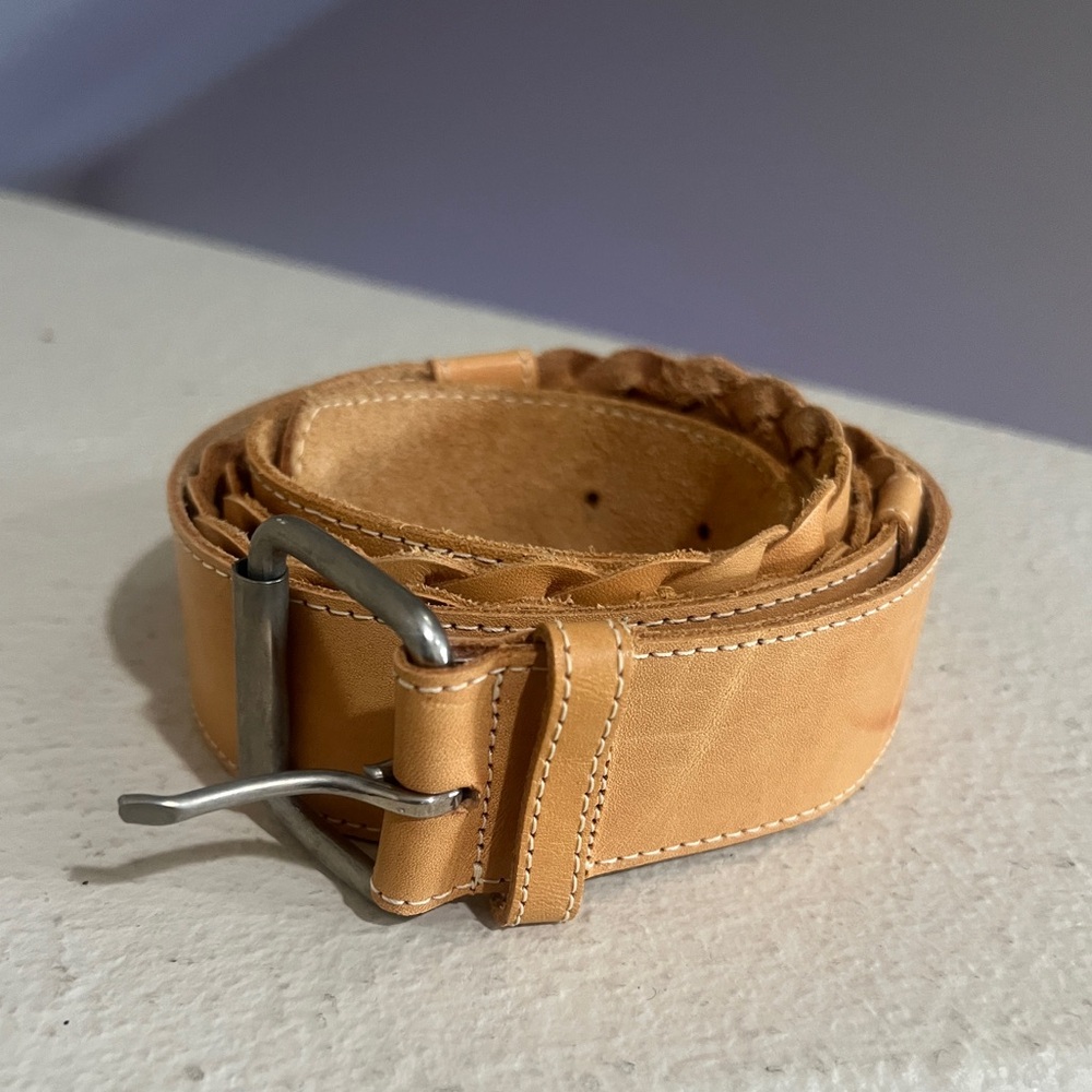 Made in Taiwan Genuine Leather super long middle braided tan belt 69 long